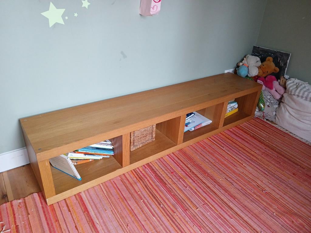 Lange houten boekenkast / opbergmeubel, Ophalen, Met plank(en), Gebruikt, 150 tot 200 cm