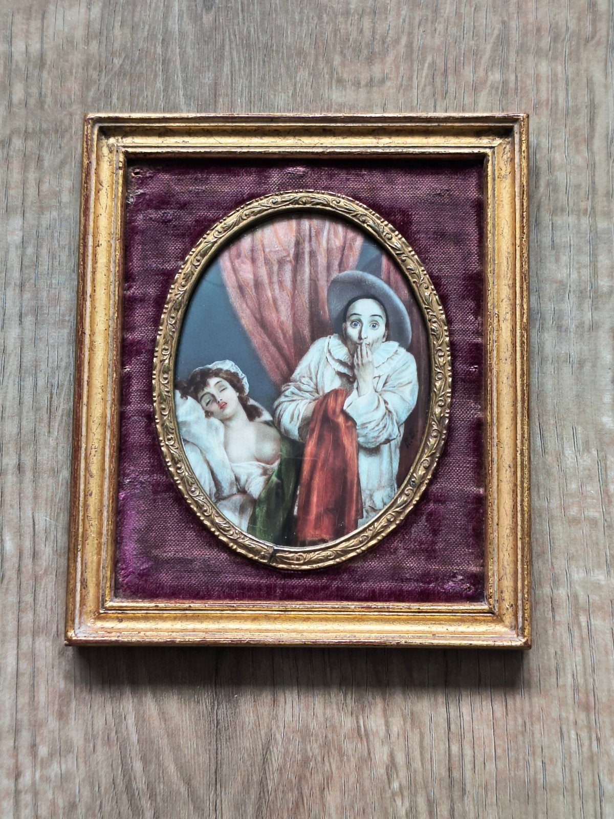 19e eeuws miniatuur schilderijtje achter glas, Ophalen, Portret of Personen, Klassiek, Bijzondere lijst