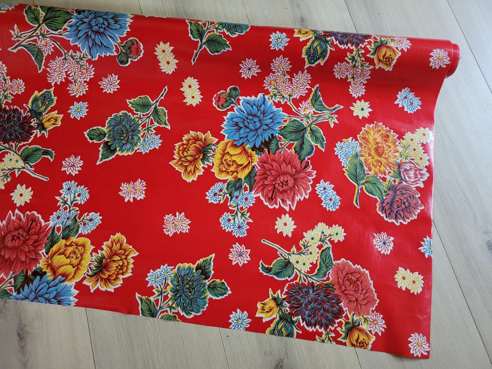 Mexicaans tafel zeil tafelzeil rood bloemen 11m x 120cm, Ophalen, Nieuw, Rechthoek
