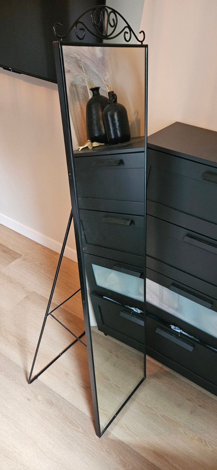 IKEA karmsund passpiegel met sierlijk metalen frame, Ophalen, Minder dan 50 cm, Zo goed als nieuw, 150 tot 200 cm