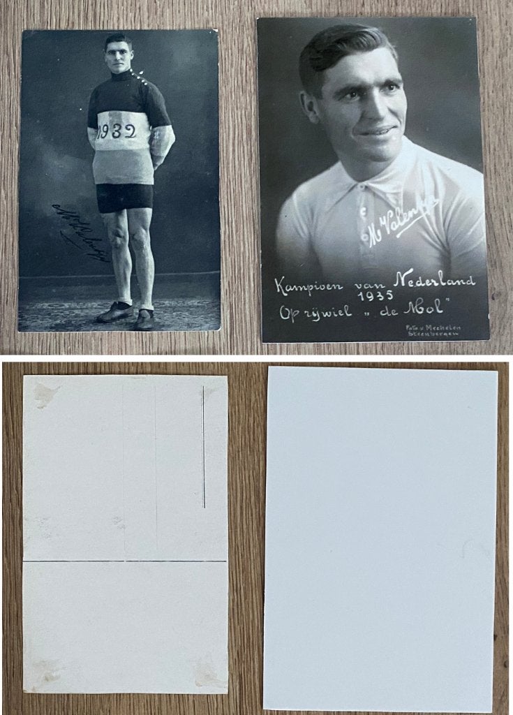 Wielrennen 2 fotokaarten-repro’s M.VALENTIJN 1932 en 1935, Ophalen of Verzenden, Overige typen