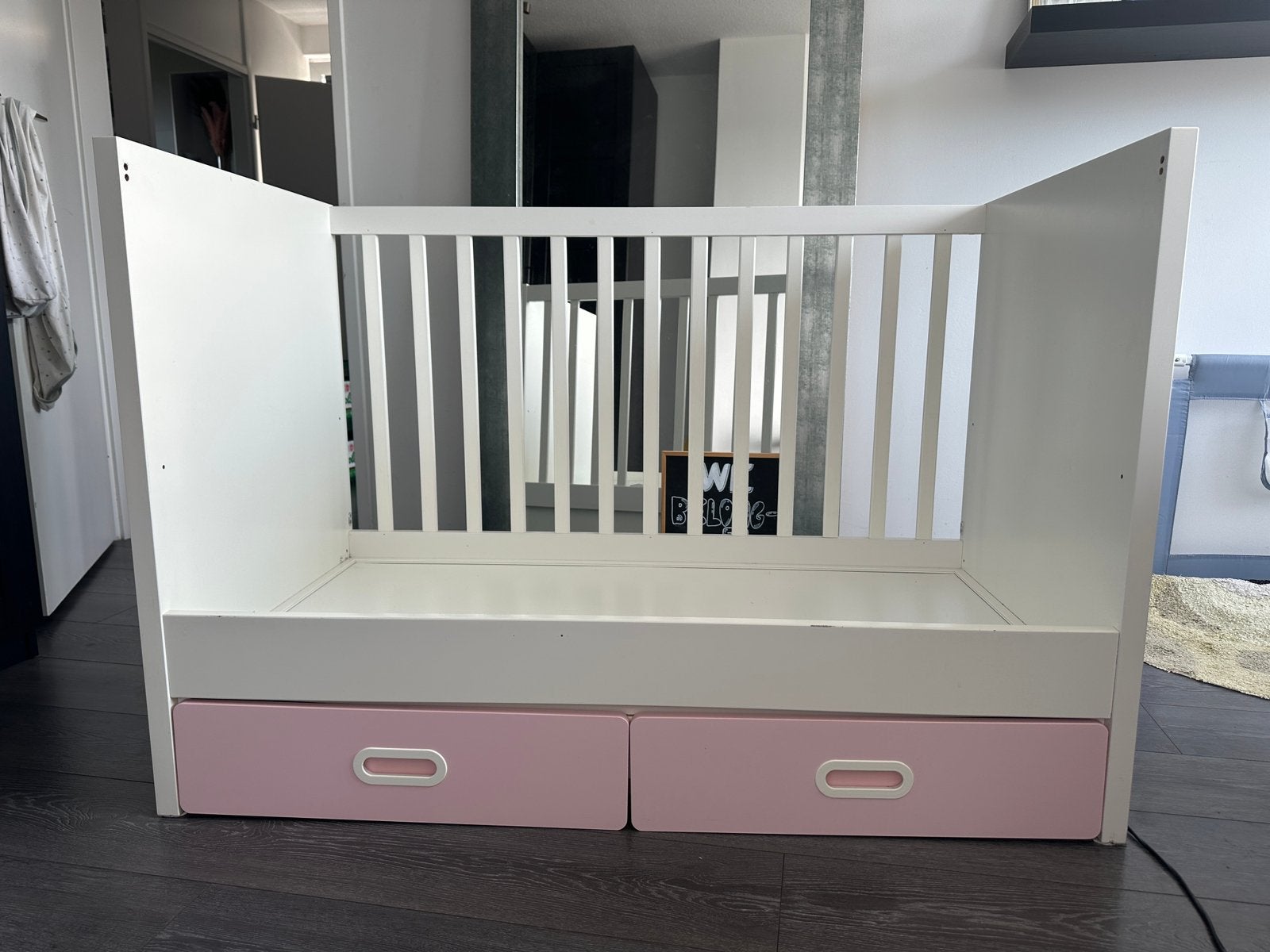 Ledikant omgebouwd tot co-sleeper incl alle toebehoren, Ophalen, Gebruikt, Minder dan 140 cm, Matras