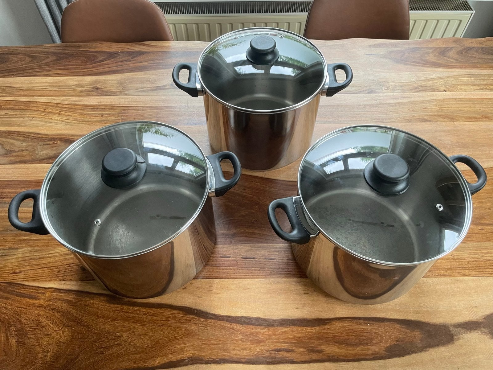 Ikea Pannenset met glazen deksels - 3 stuks, Ophalen, Gebruikt, Met deksel, Pannenset
