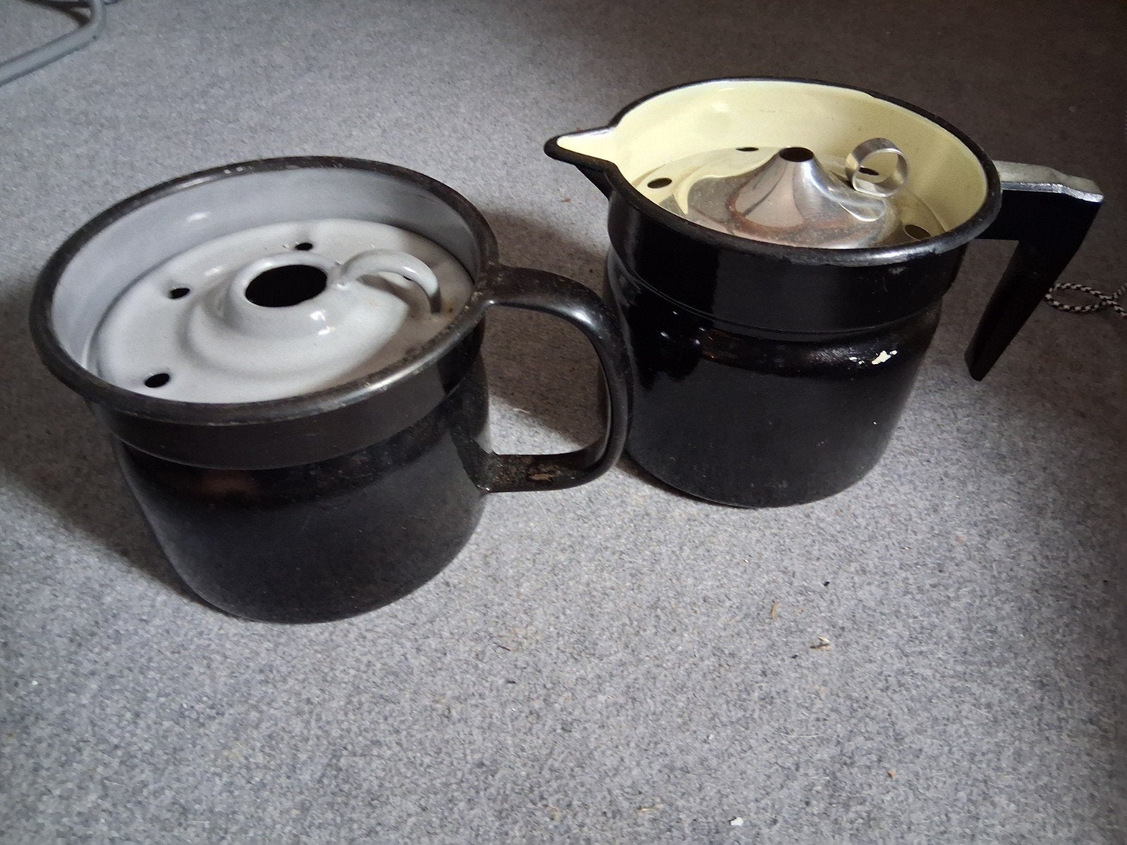 Vintage geëmailleerde koffiepotten - set van 2, Ophalen of Verzenden