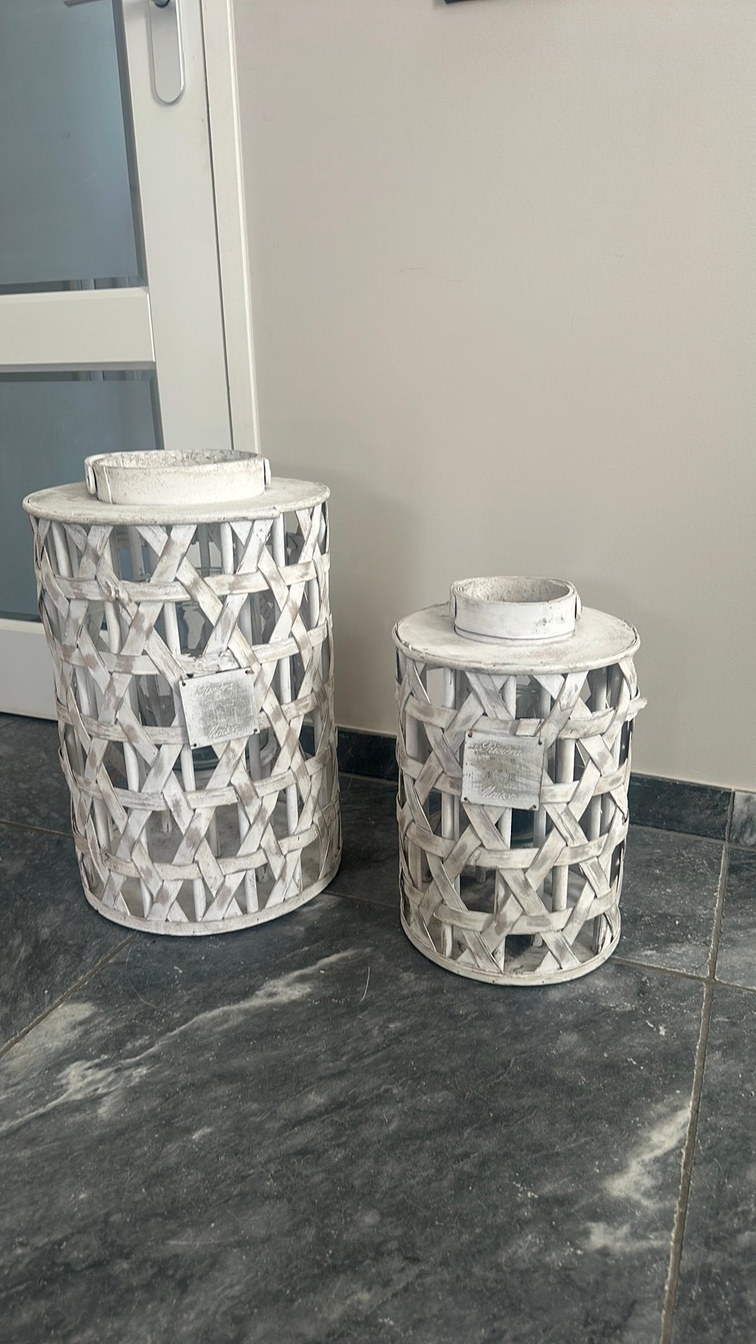 Riviera Maison lantaarns – set van 2, Gebruikt, 50 tot 75 cm, Wit, Ophalen of Verzenden