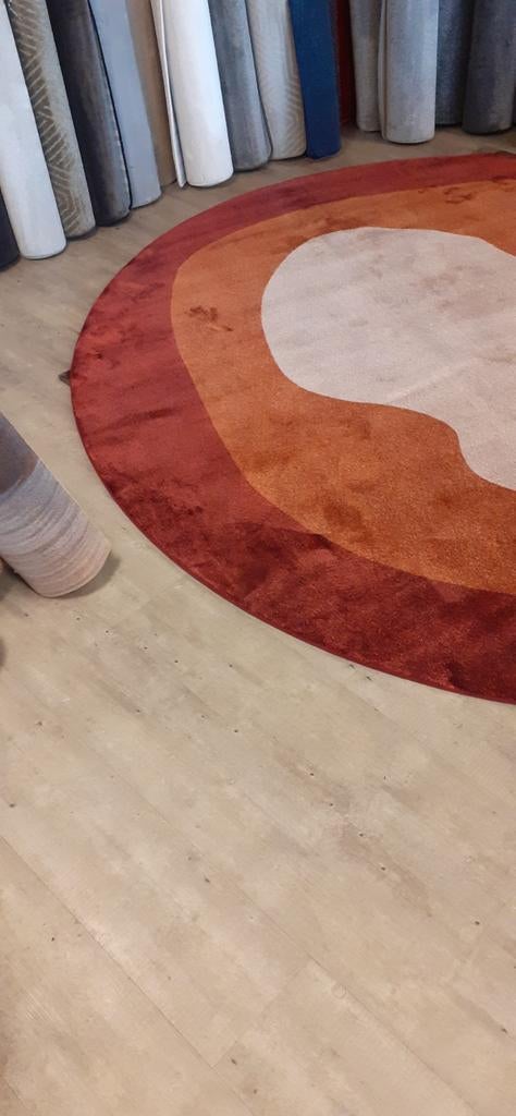 Rond vloerkleed beige/terra/rood - Ø 2,80m - PP, Rond, Overige kleuren, Ophalen of Verzenden, 200 cm of meer