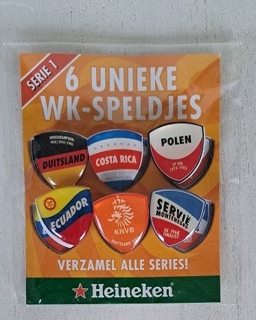 Heineken WK-Speldjes serie 1, Verzamelen, Biermerken, Ophalen of Verzenden, Nieuw, Reclamebord, Plaat of Schild, Heineken