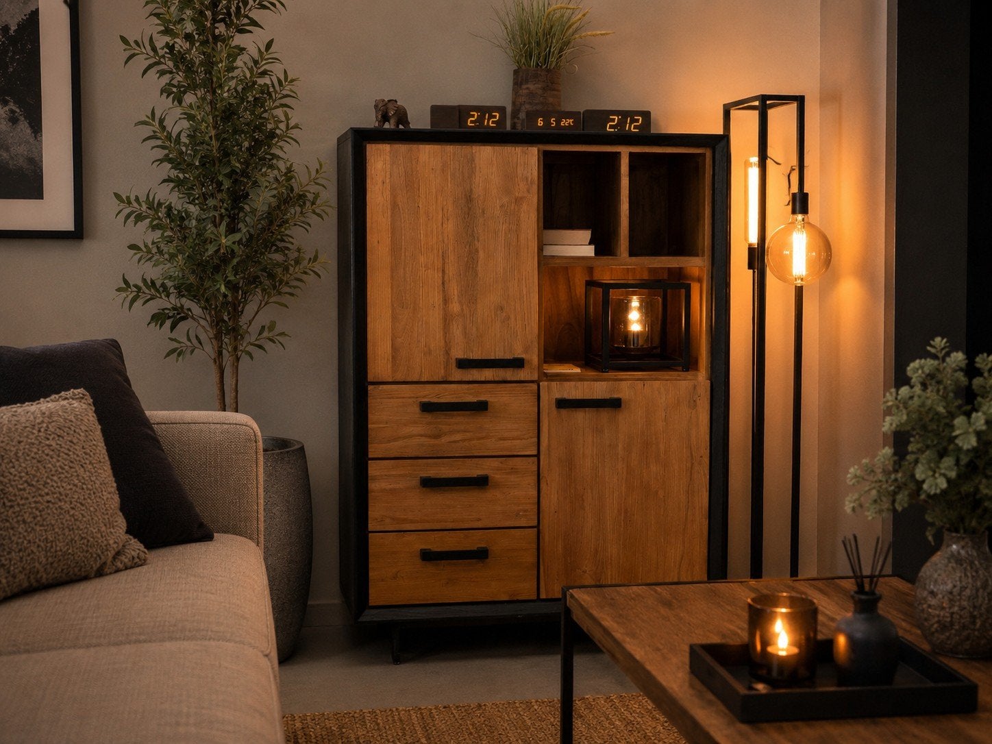 Wandkast teak zwart naturel, Ophalen