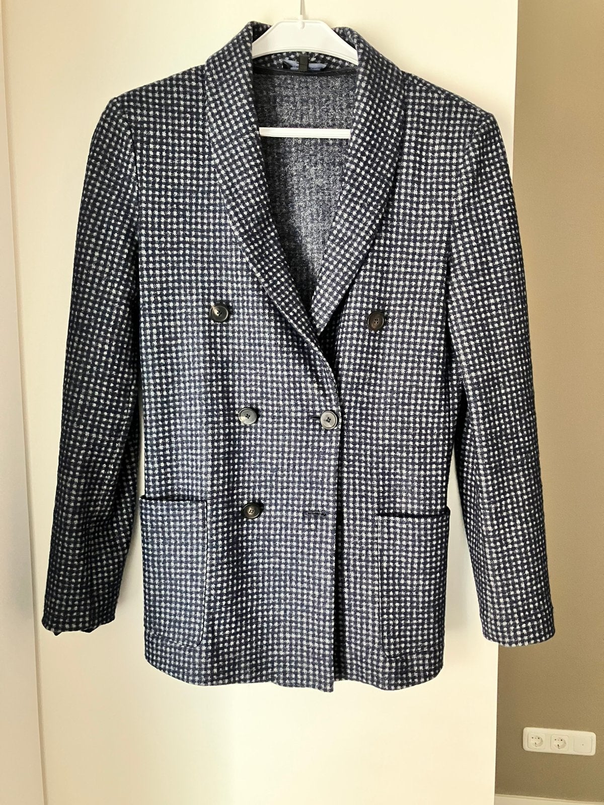 Emporio Armani blazer maat 38 (IT 42) blauw/grijs wolmix, Maat 38/40 (M), Blauw, Ophalen of Verzenden, Zo goed als nieuw