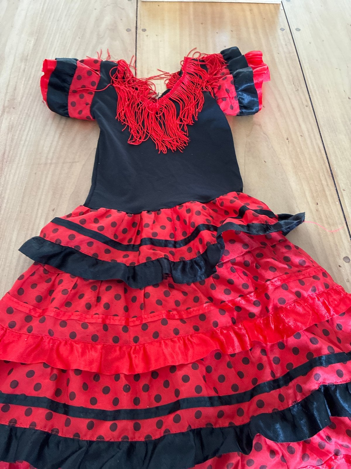 Flamenco jurk rood met zwarte stippen - Maat 4, Ophalen of Verzenden, Gebruikt, 104 of kleiner, Meisje