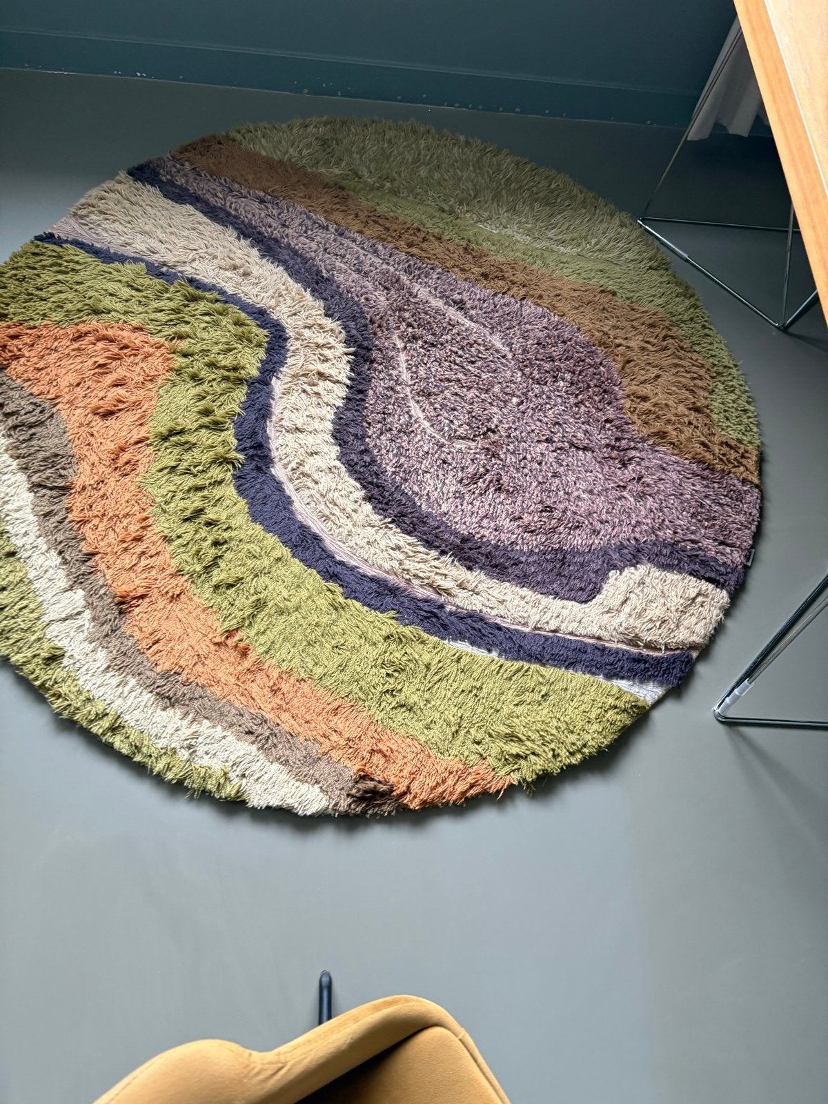 Rond Vloerkleed - Groen, Oranje, Paars, Ophalen, Gebruikt, 100 tot 150 cm, Beige