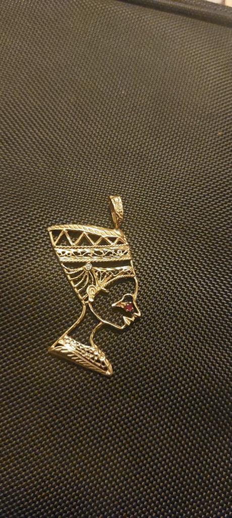 Egyptische gouden kettinghanger 14k, Ophalen of Verzenden, Zo goed als nieuw, Met edelsteen, Goud