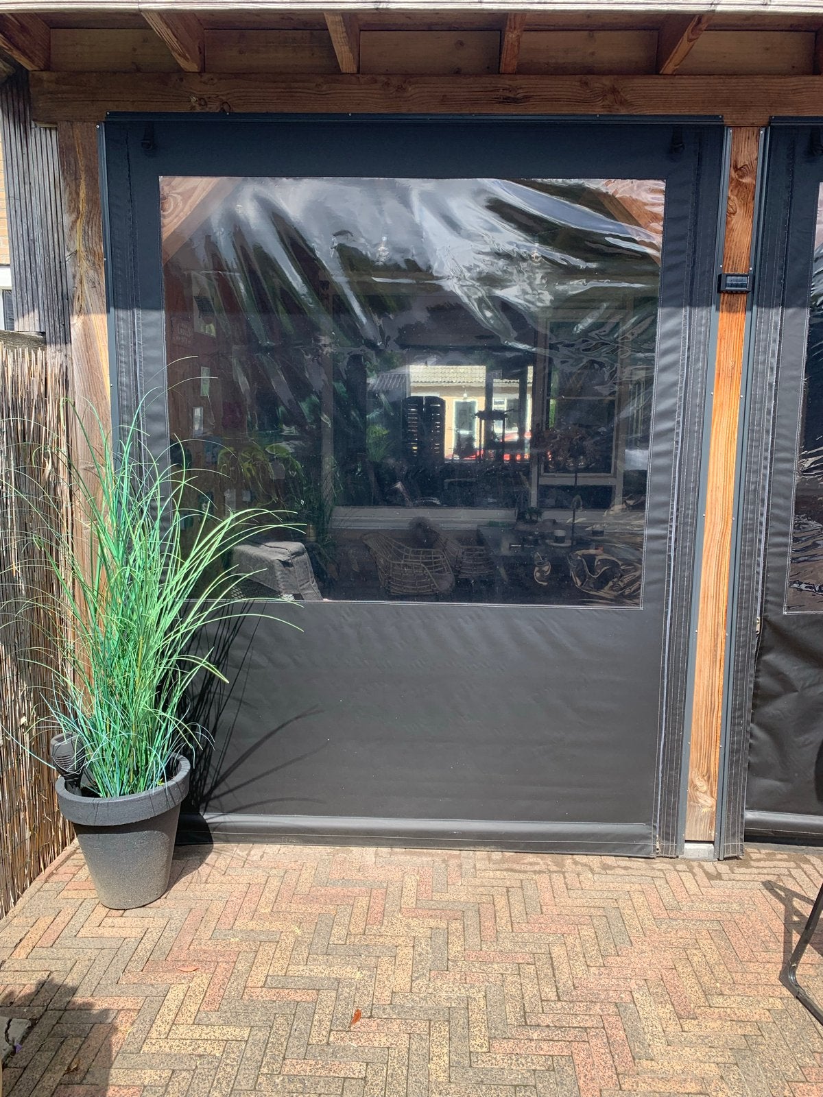 Terrasscherm / Verandazeil - Zwart met transparant venster, Ophalen, Gebruikt, Overige typen, Minder dan 250 cm
