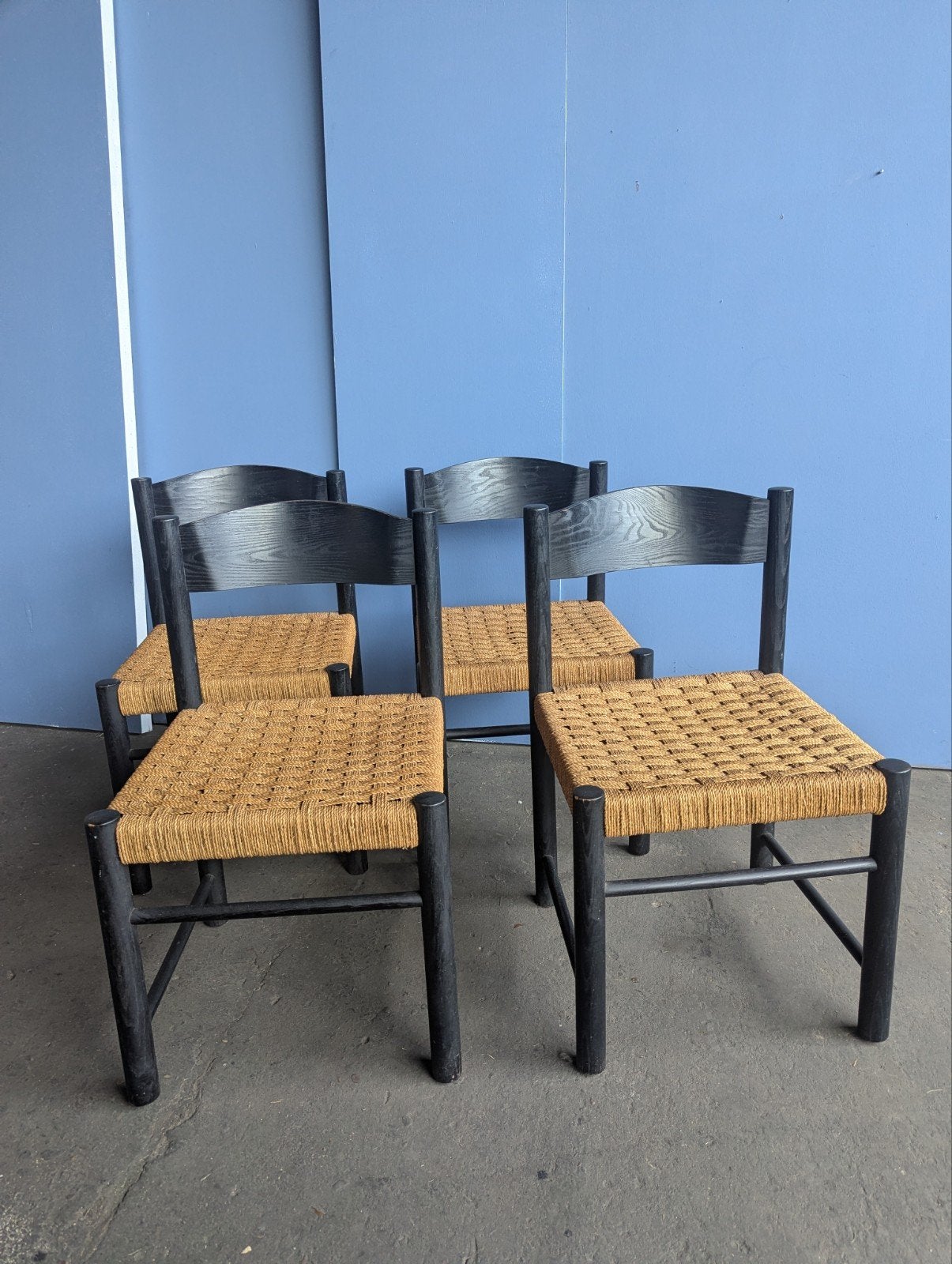Set 4x vintage houten design stoelen Cassina, Huis en Inrichting, Gebruikt, Bruin, Vier, Charlotte periand Cassina Magistretti vintage stoelen