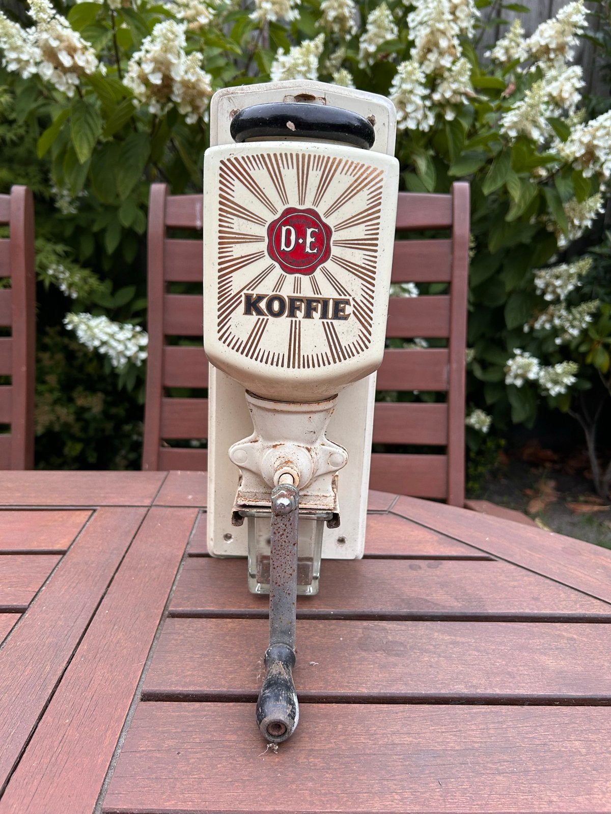 Vintage DE Koffiemolen met glazen opvangbakje, Ophalen