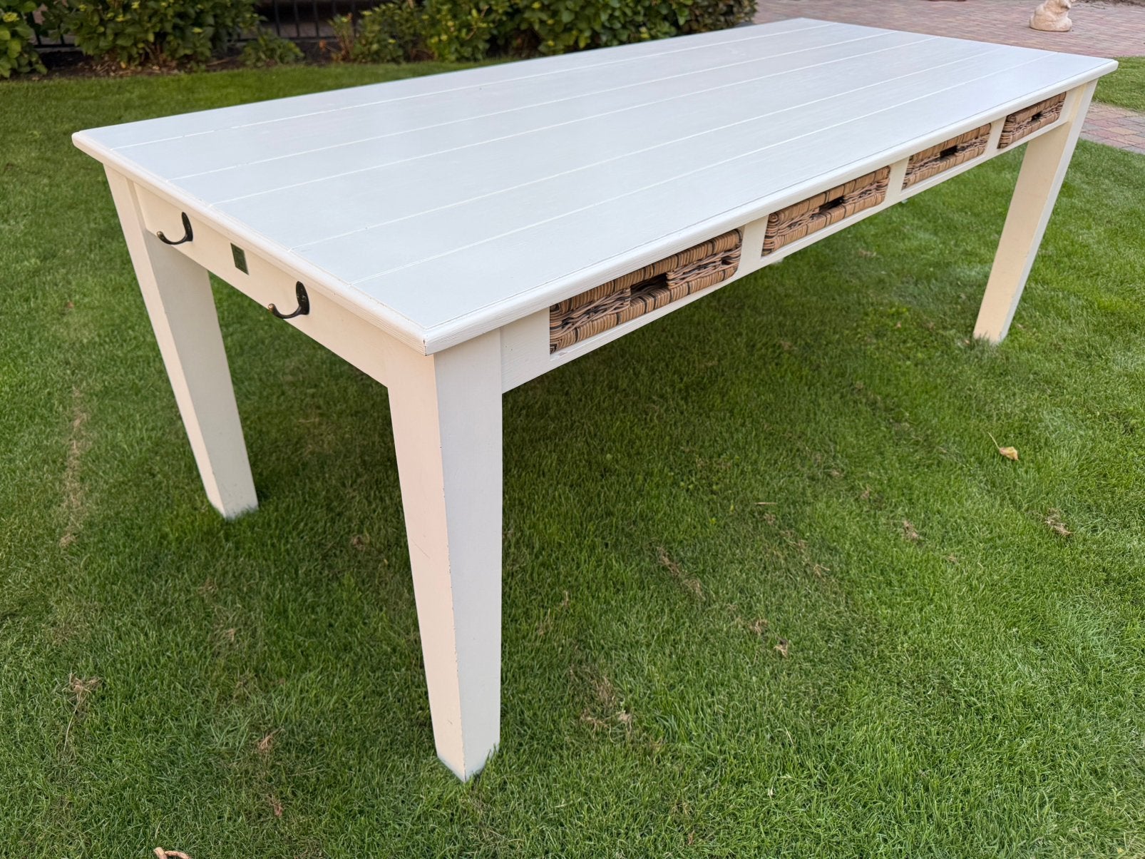 Riviera Maison eettafel (90cm x 210cm) incl. rieten mandjes, Ophalen, Riviera maison, 200 cm of meer, 50 tot 100 cm