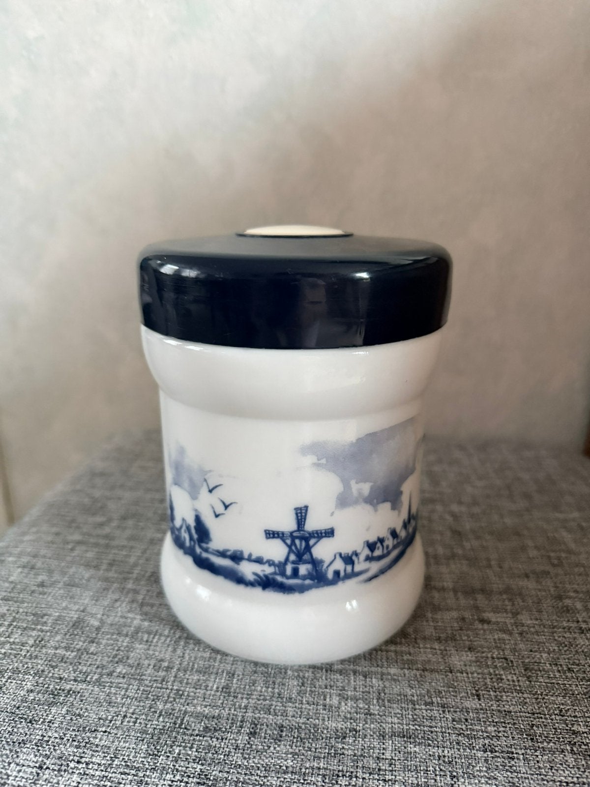 Vintage opaline sigaren/tabakspot met Delftsblauw landschap, Ophalen