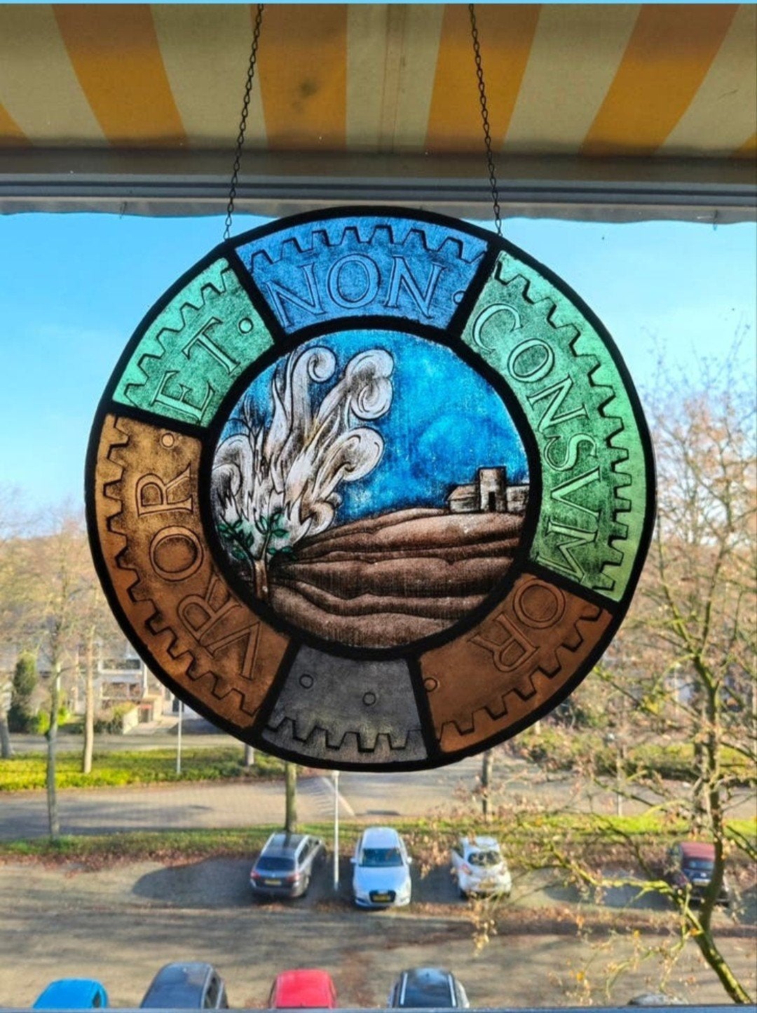 Mooi gebrandschilderd glas in lood raamhanger., Antiek en Kunst, Antiek | Glas en Kristal, Ophalen of Verzenden