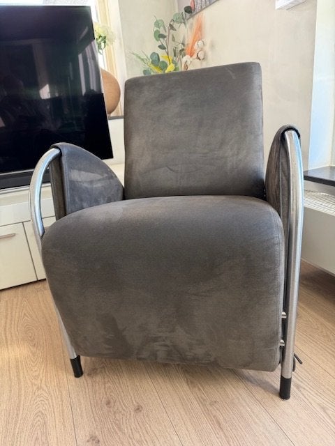 Gelderland fauteuil 6020 grijs leer, design Jan des Bouvrie, Huis en Inrichting, Fauteuils, Ophalen, Gebruikt, Leer, 75 tot 100 cm