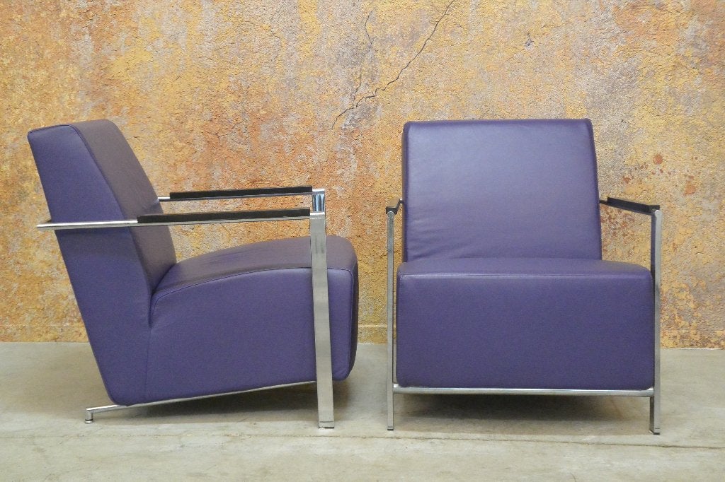 ZGANieuw! paarse leren Harvink Alowa design fauteuil, Harvink, Harvink, 75 tot 100 cm, Ophalen of Verzenden
