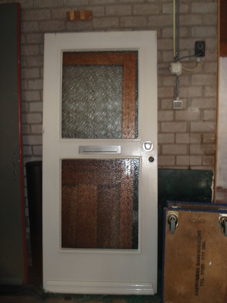 hardhouten voordeur  210 x 93 x 4 cm   glas is Heel, Ophalen, Gebruikt, 80 tot 100 cm, Buitendeur