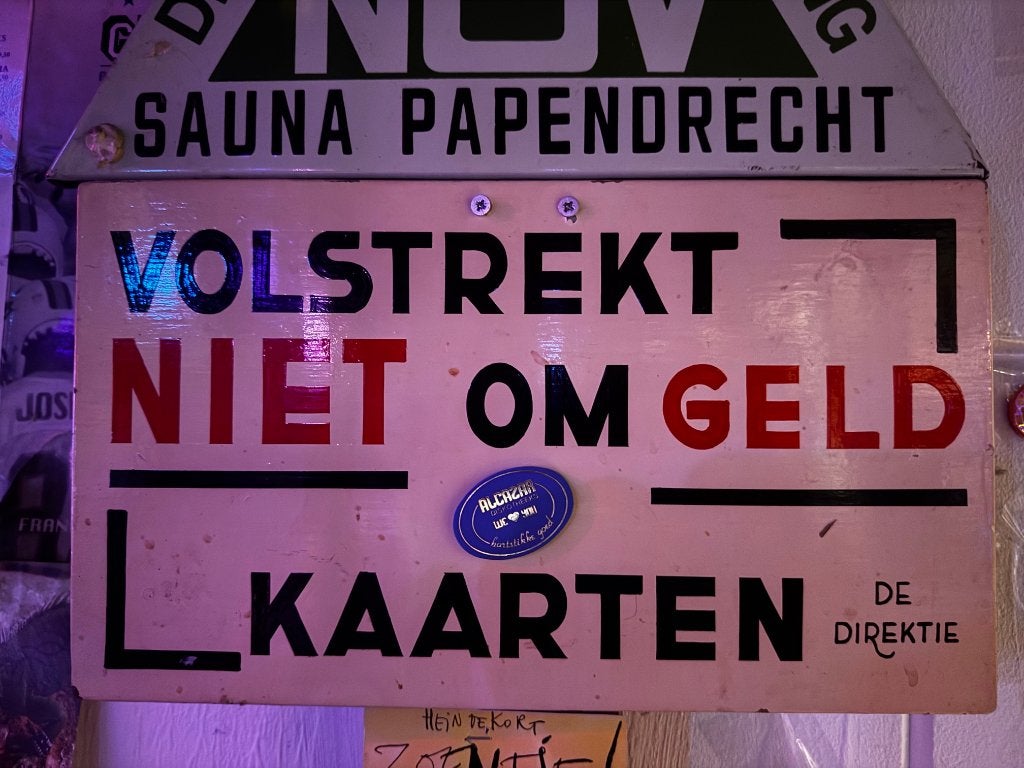 Oud bordje Uit de kantine haven Rotterdam, Ophalen, Gebruikt, Reclamebord
