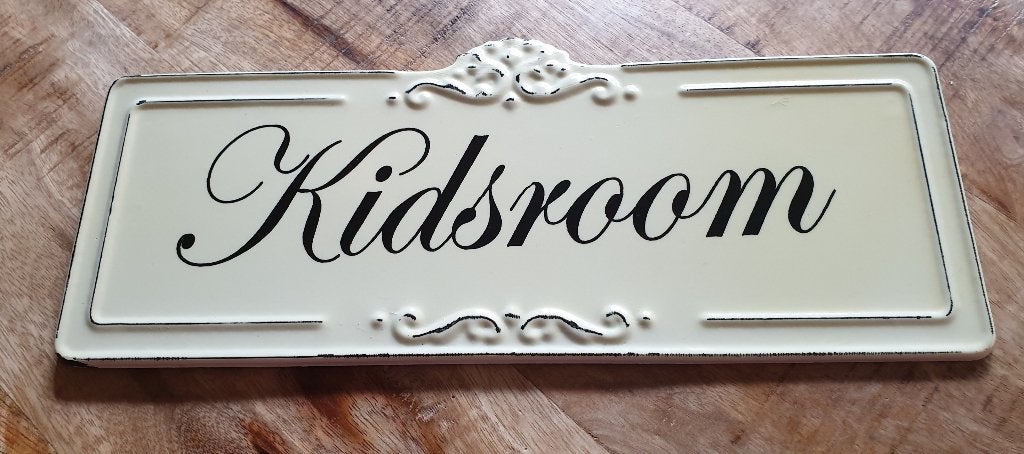 "kidsroom bordje" inrichting kinderkamer, emaille, vintage!, Ophalen of Verzenden