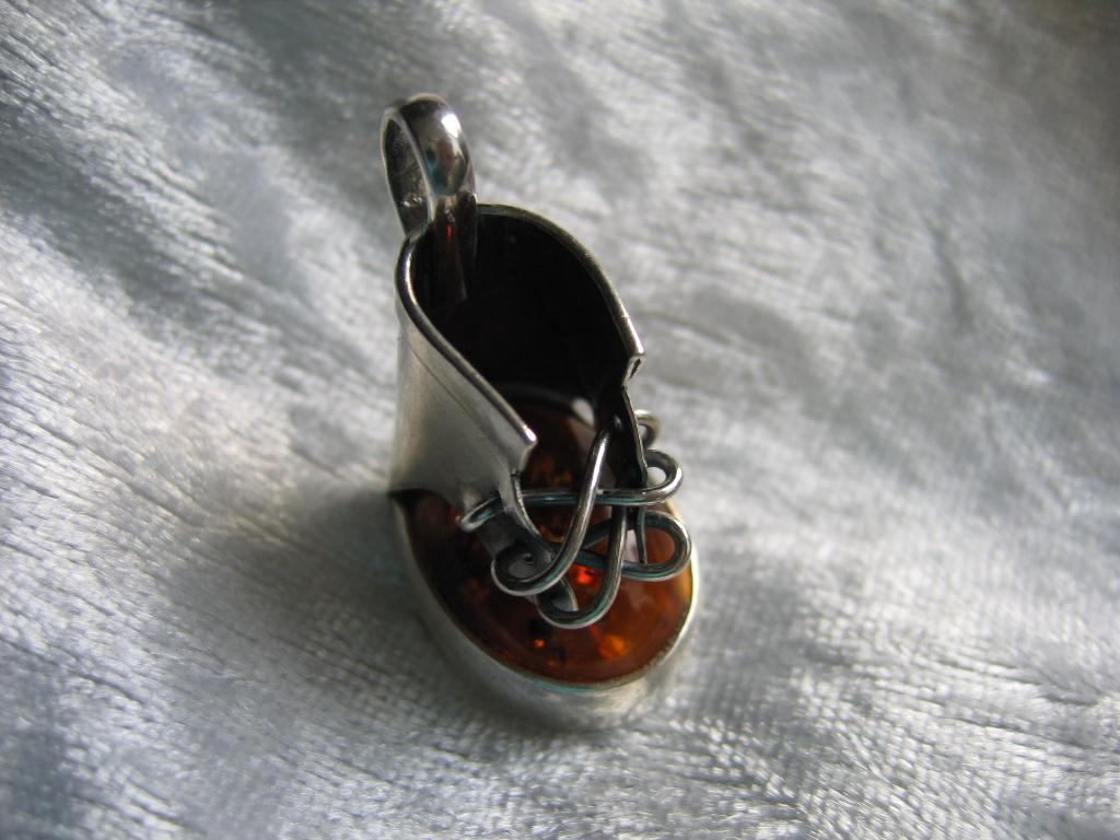 Grappig Zilveren Laarsje met Barnsteen - Hanger, Verzenden, Zilver, Ring, Met edelsteen