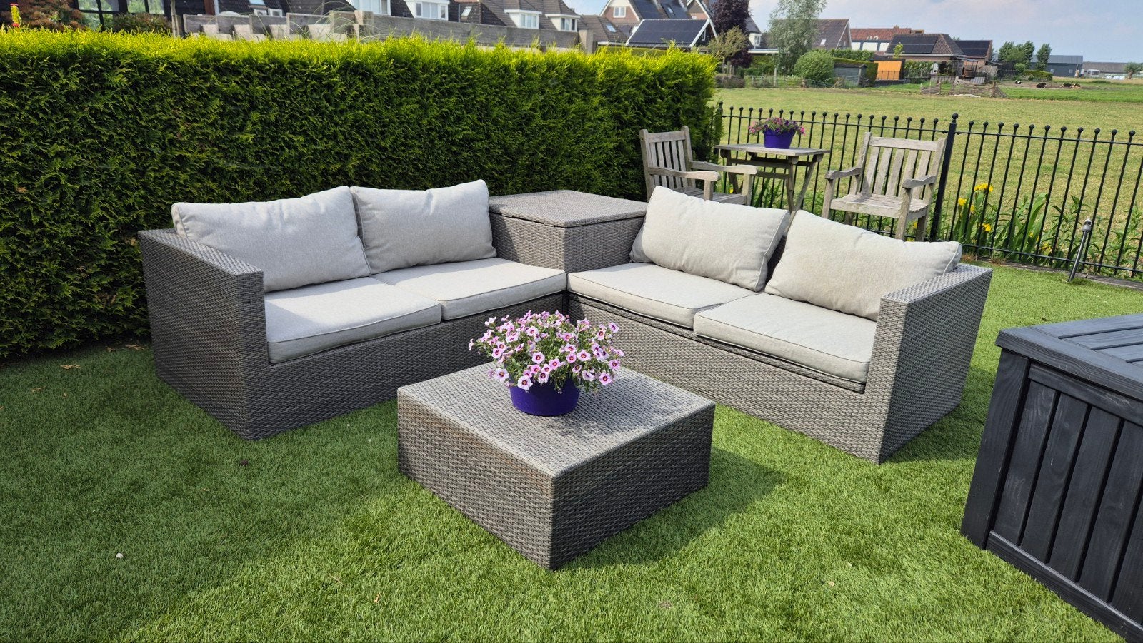 Wicker Loungeset met Opbergruimte en Kussens, Ophalen, Gebruikt, Wicker