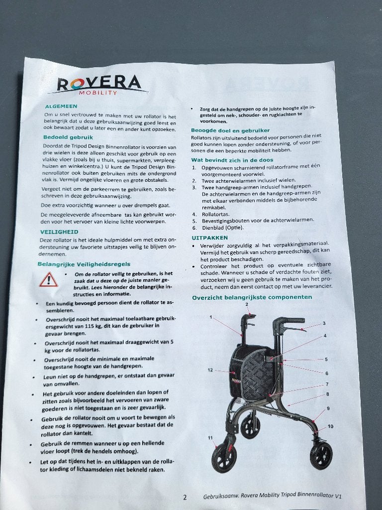 Rovera rollator en Rovera stok, Diversen, Rollators, Zo goed als nieuw, Lichtgewicht, Opvouwbaar, Ophalen