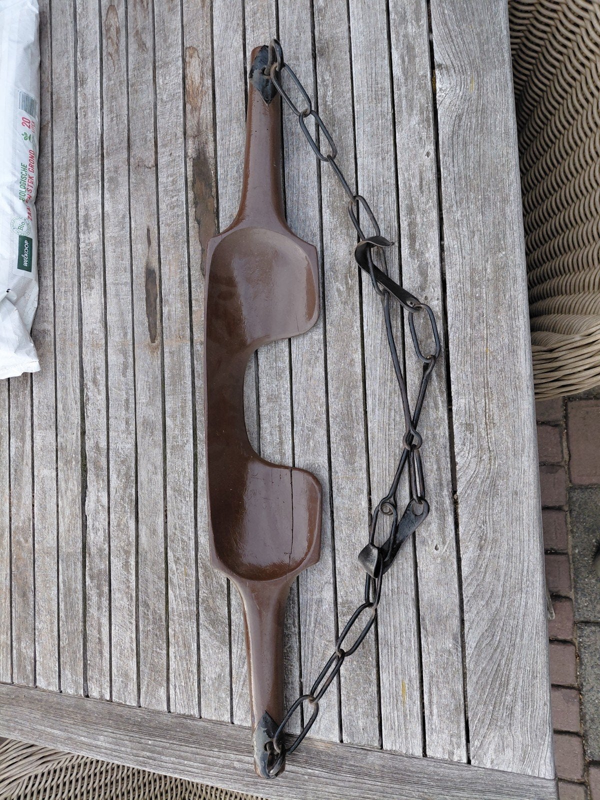 Antieke houten juk met ketting - decoratief object, Ophalen