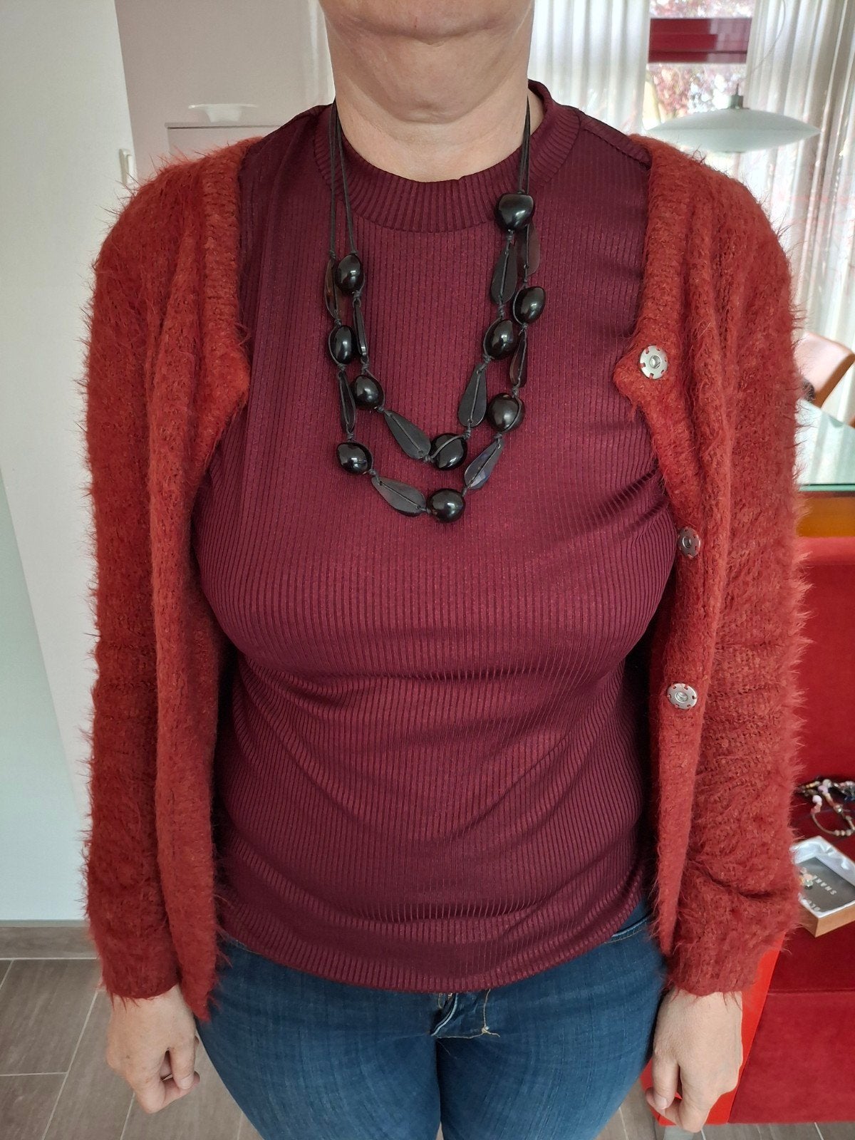 lange zwarte ketting, Ophalen of Verzenden, Zo goed als nieuw, Zwart, Overige materialen