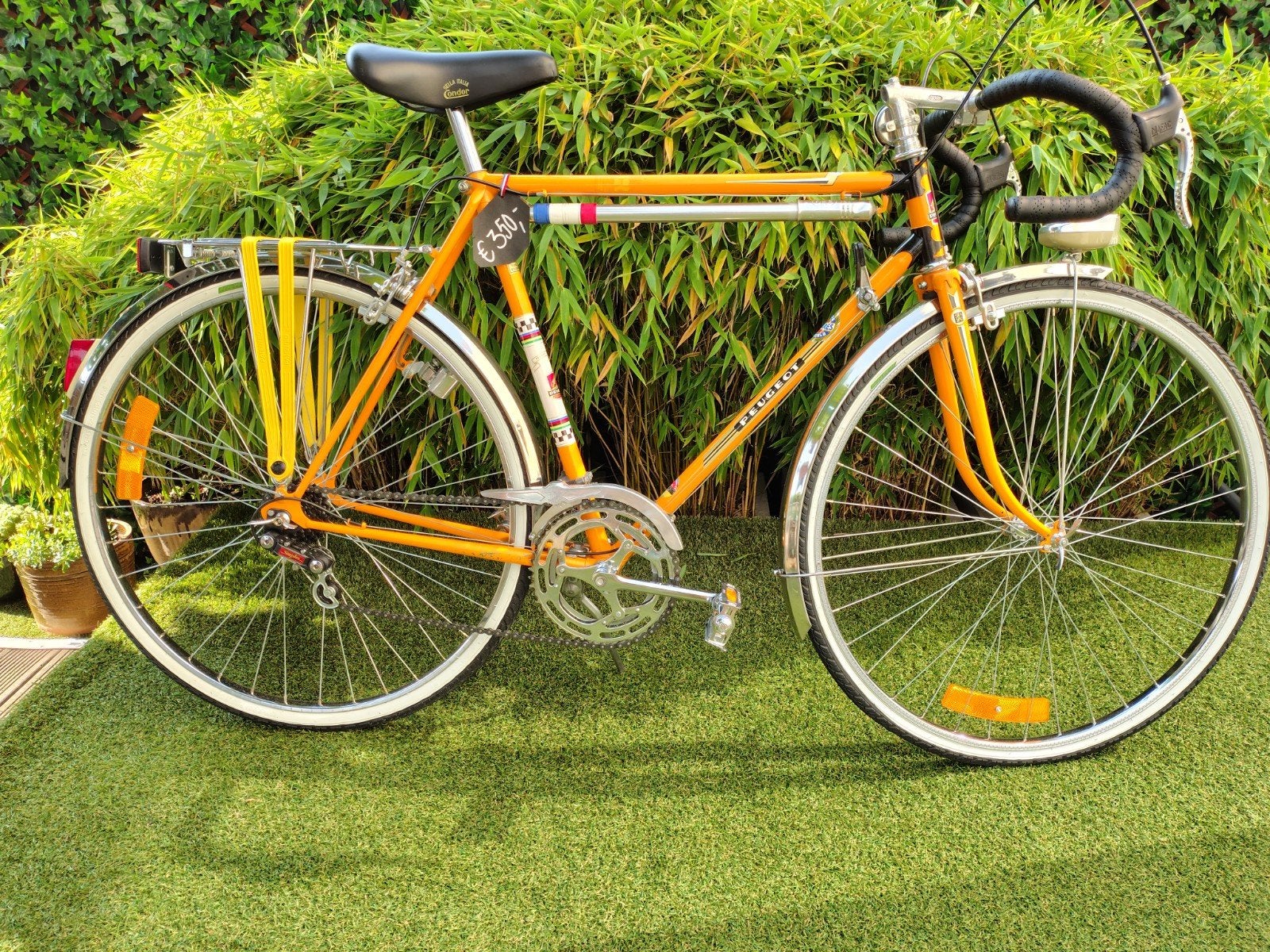 Vintage Peugeot racefiets randoneur tourfiets zgan oranje, Fietsen en Brommers, 28 inch, Gebruikt, 10 tot 15 versnellingen, Velgrem
