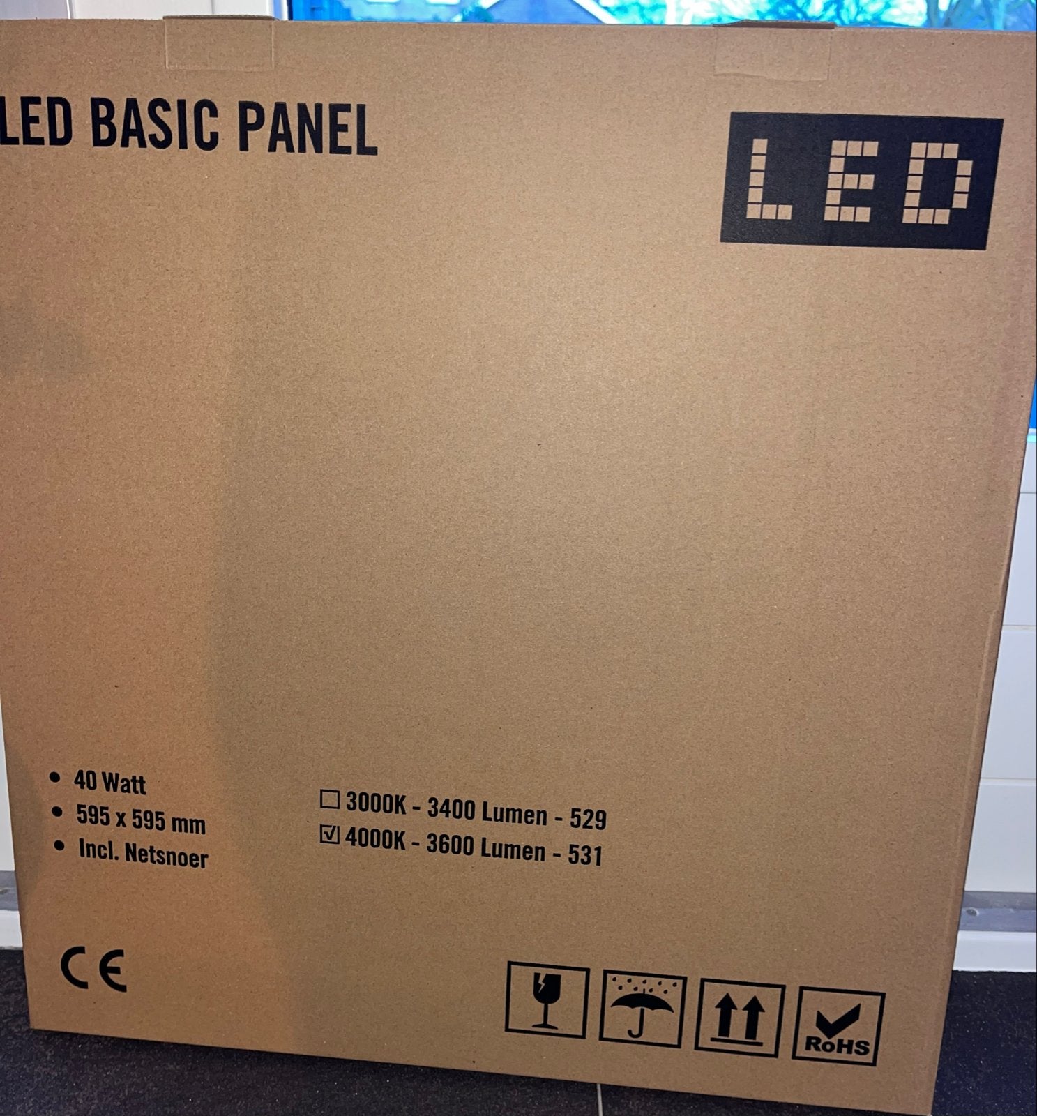 LED Basic Paneel 40W, 595x595mm, 4000K, incl. netsnoer, Huis en Inrichting, Lampen | Plafondlampen, Ophalen, Nieuw