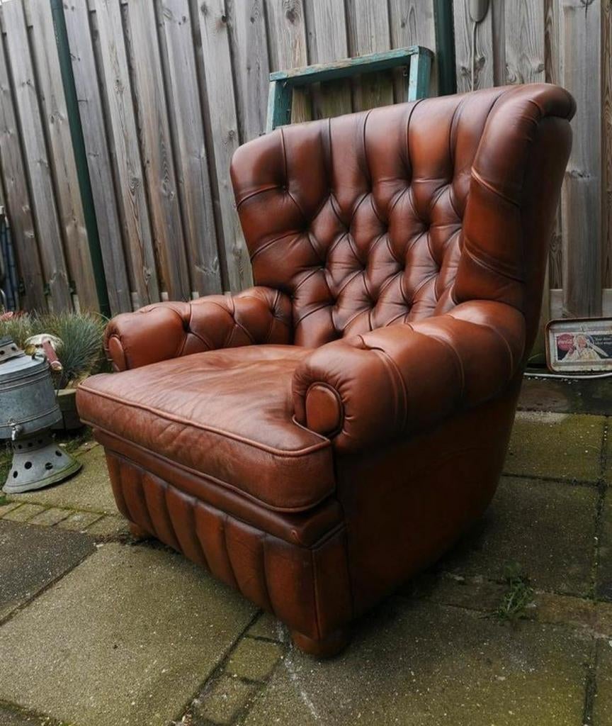 Chesterfield🇬🇧 kwaliteits zetel Muylaert,jaren 90 mancave, Ophalen, Gebruikt, Mancave,Engels,industrieel, Leer