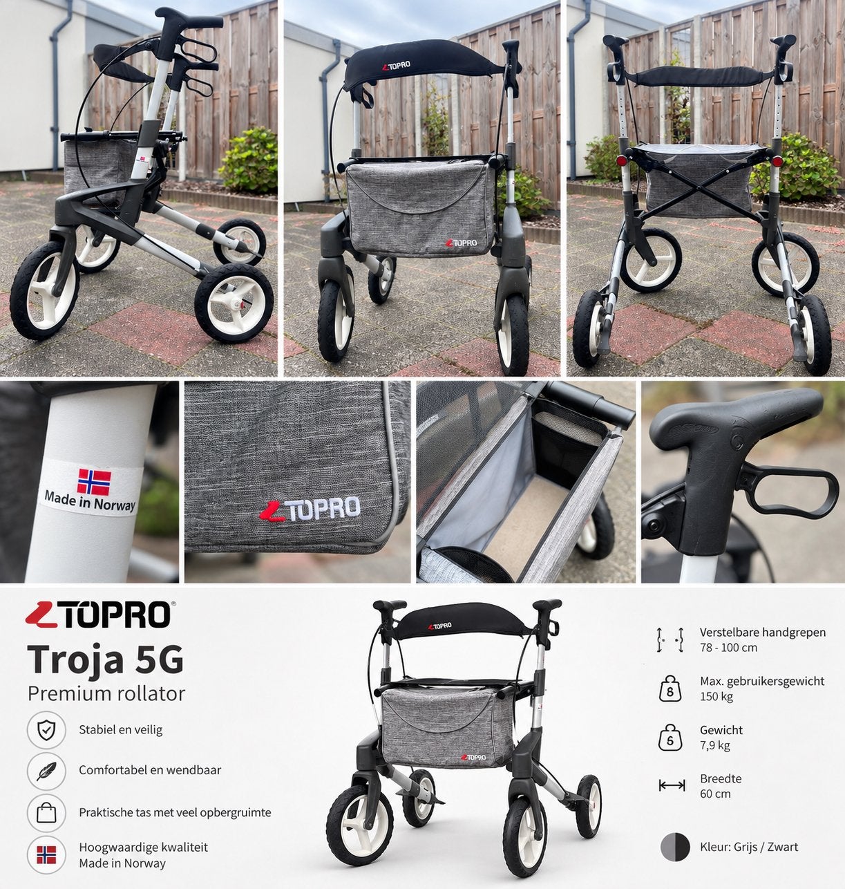 TOPRO Troja 5G M rollator – zeer nette staat – luxe & licht, Ophalen, Lichtgewicht, Zo goed als nieuw