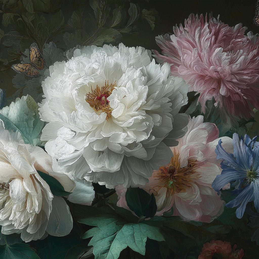 Klassiek Bloemen fotobehang Pioenrozen, Fotobehang4you, Verzenden, Fotobehang, Vintage/retro