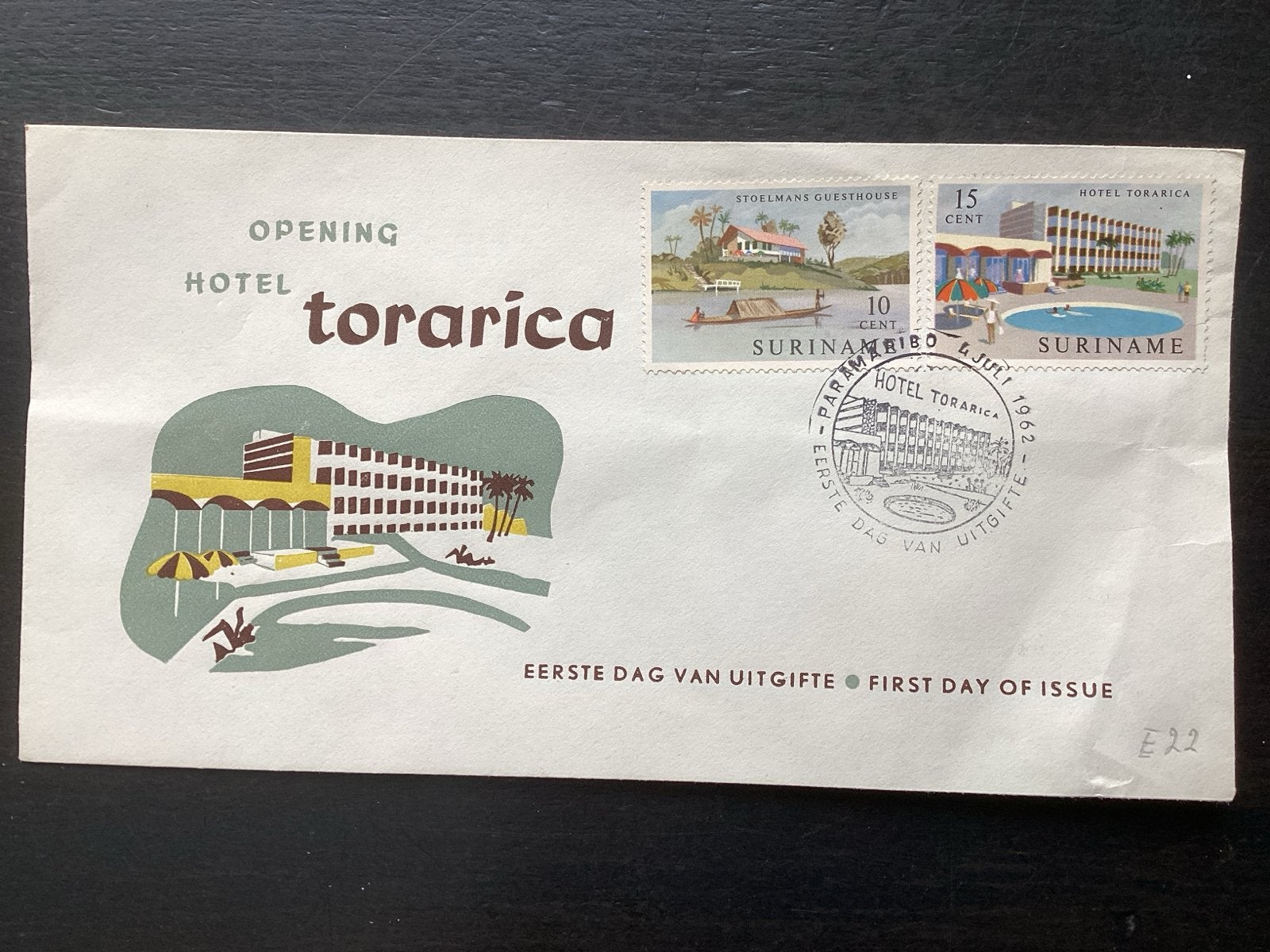Eerste Dag Uitgifte Hotel Torarica Suriname 1962, Postzegels en Munten, Postzegels | Eerstedagenveloppen, Ophalen of Verzenden