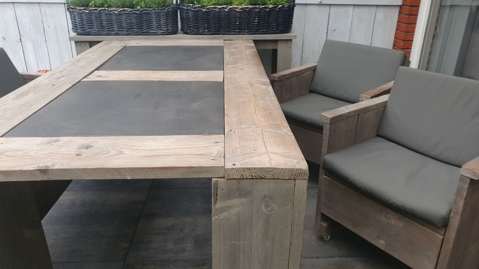 Tuinset,tafel, 2 stoelen,bank,kruk,sidetable,kussens., Tuin en Terras, Ophalen, Gebruikt, Bank