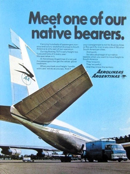 4 reclames Aerolineas Argentinas vliegmaatschappij 69-71, Verzamelen, Luchtvaart en Vliegtuigspotten, Ophalen of Verzenden, Gebruikt