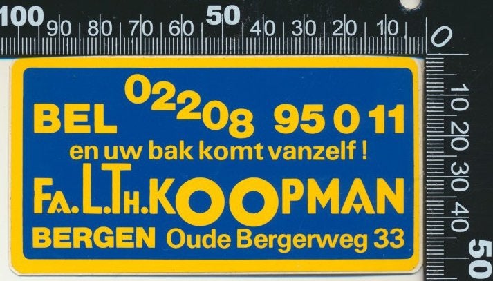Sticker: Koopman - Bergen, Verzenden, Zo goed als nieuw, Bedrijf of Vereniging