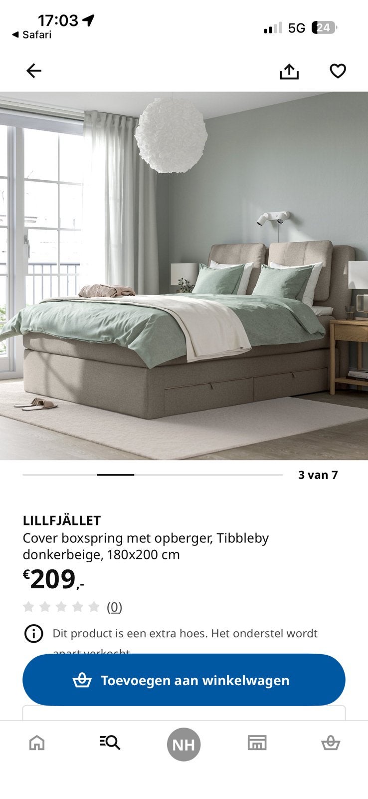 LILLFJÄLLET cover boxspring met opberger donkerbeige, Tweepersoons, Ophalen of Verzenden, Zo goed als nieuw, Stof