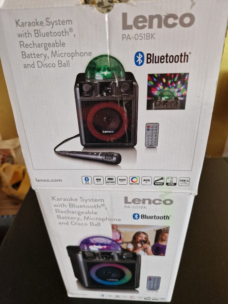 Lenco PA-051BK Karaoke Systeem met Bluetooth en Discolamp, Ophalen of Verzenden, Zo goed als nieuw, Complete set