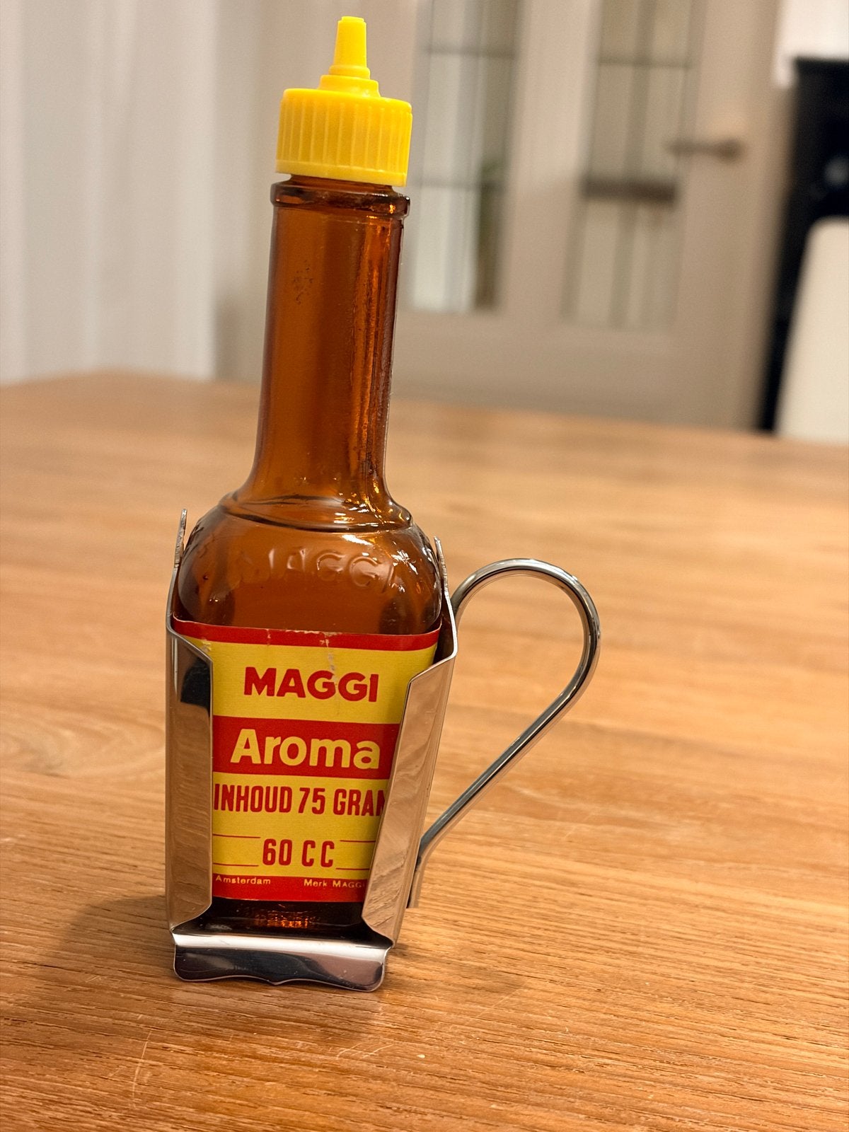 Vintage Maggi Aroma flesje met houder - 75 gram / 60 CC, Ophalen of Verzenden