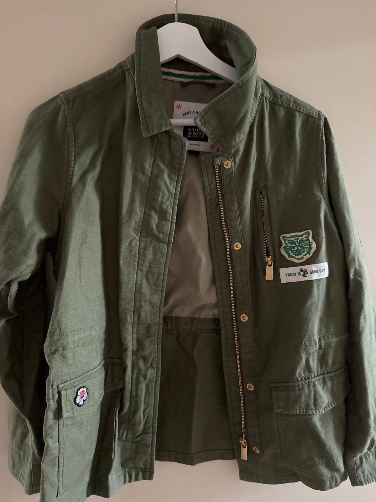 Stoere legergroene jas van Scotch & Soda, maat 152-158, Kinderen en Baby's, Kinderkleding | Maat 152, Ophalen of Verzenden, Zo goed als nieuw