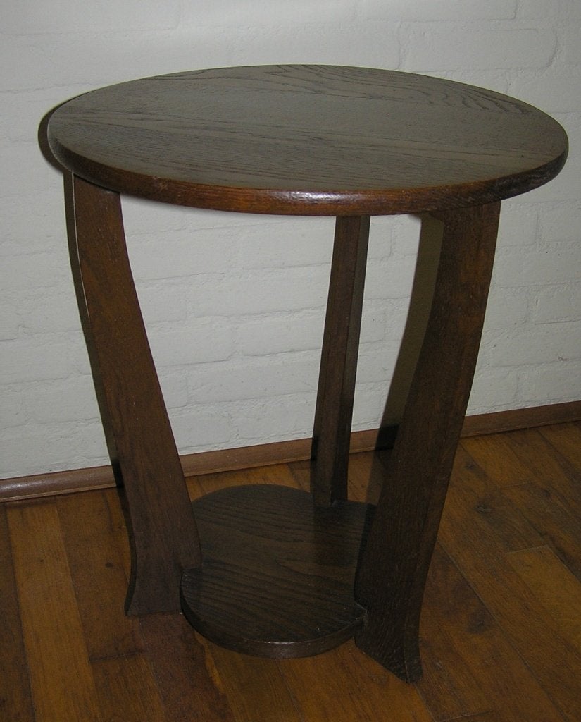 Ronde houten bijzettafel - Donkerbruin, Minder dan 55 cm, Gebruikt, Rond, Art Deco