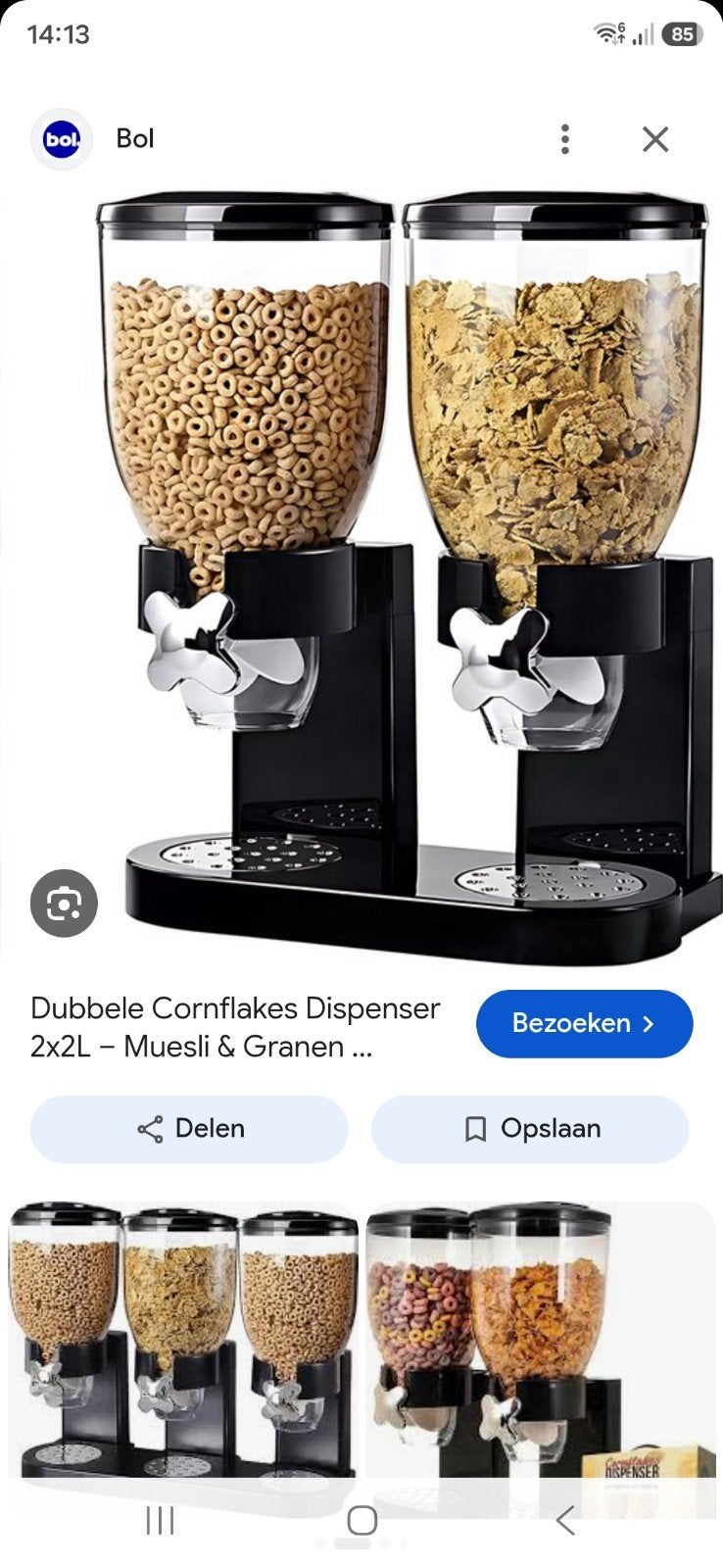 Dubbele Cornflakes Dispenser 2x2L - Muesli & Granen, Kunststof, Nieuw, Ophalen of Verzenden, Voorraadpot