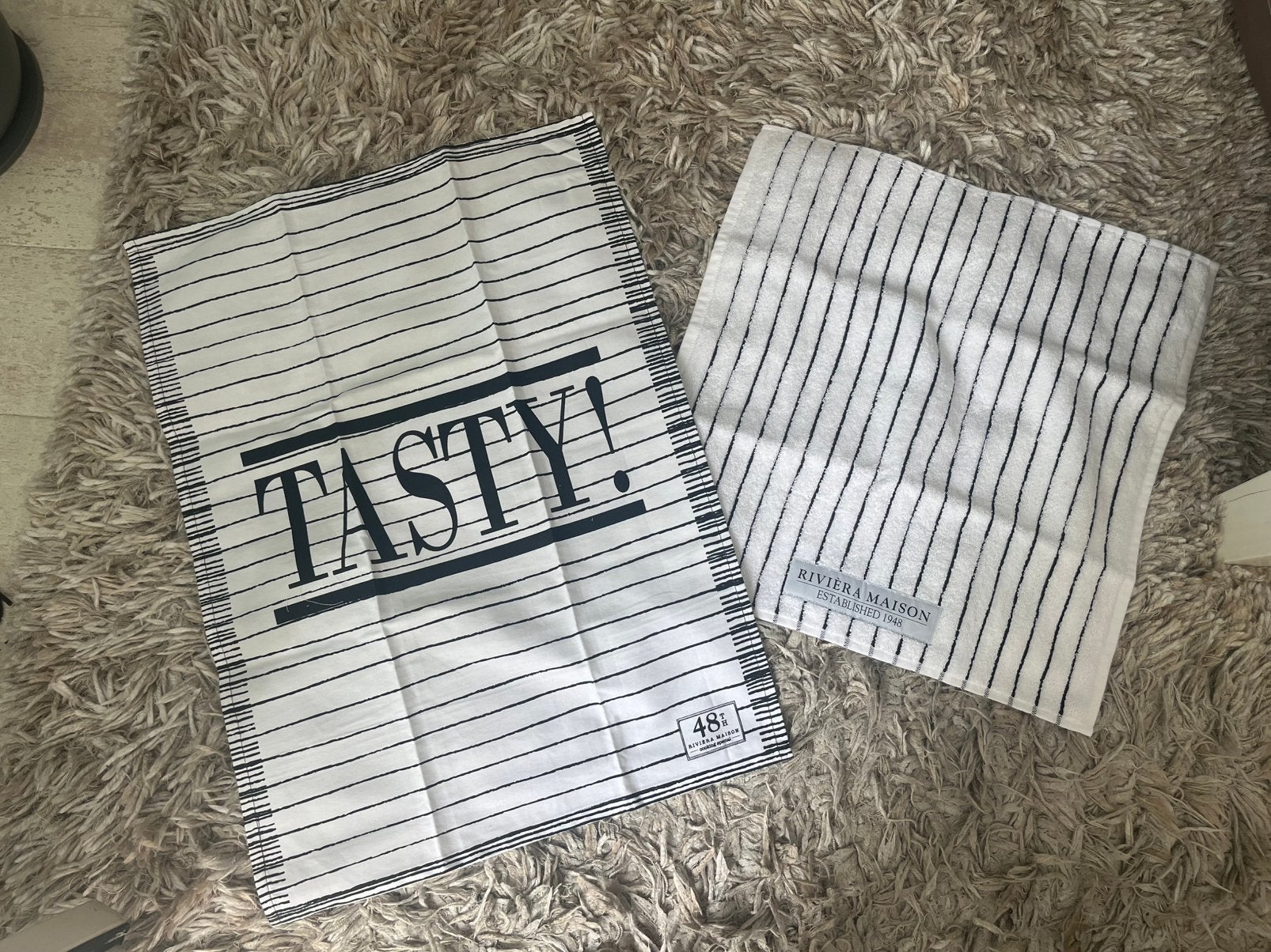 Te koop: Rivièra Maison hand- en theedoekset Tasty/streepjes, Katoen, Nieuw, Theedoek of Handdoek, Ophalen of Verzenden