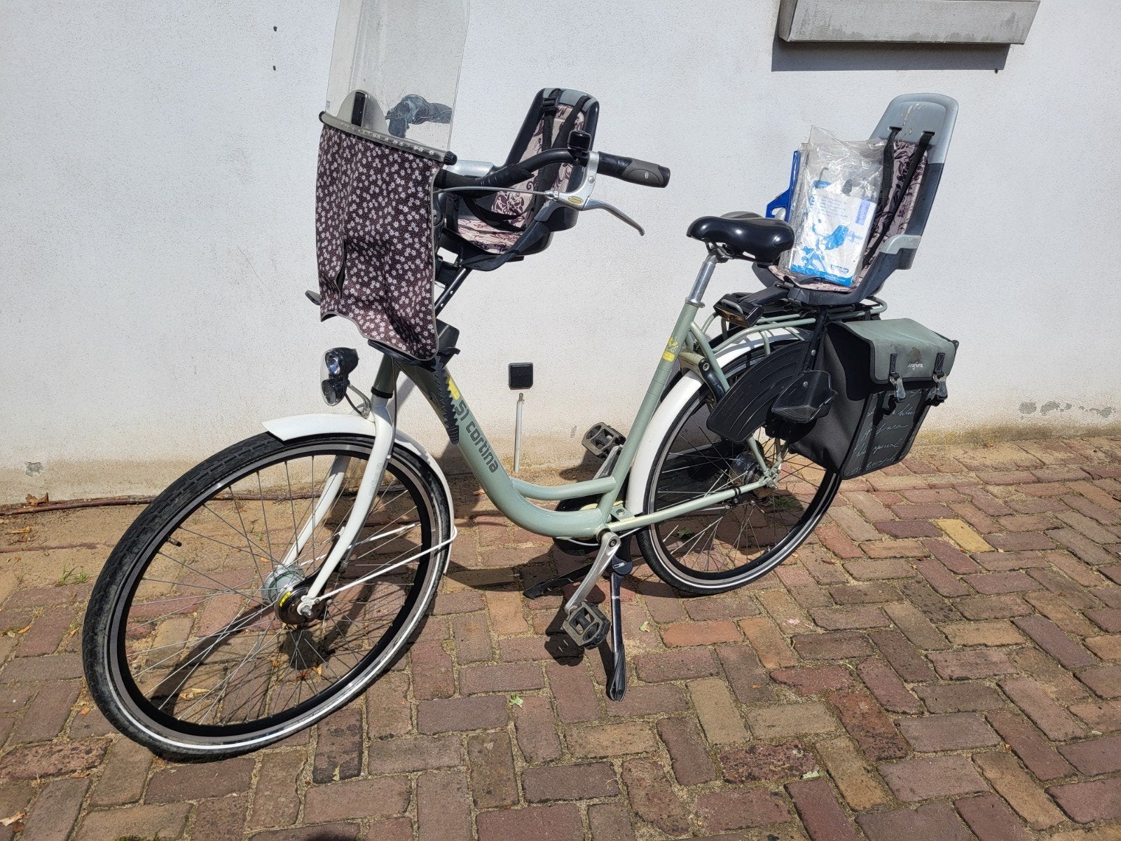 Mamafiets Cortina S1 met kinderzitjes en windscherm, 2 zitjes, Gebruikt, Versnellingen, 50 tot 53 cm
