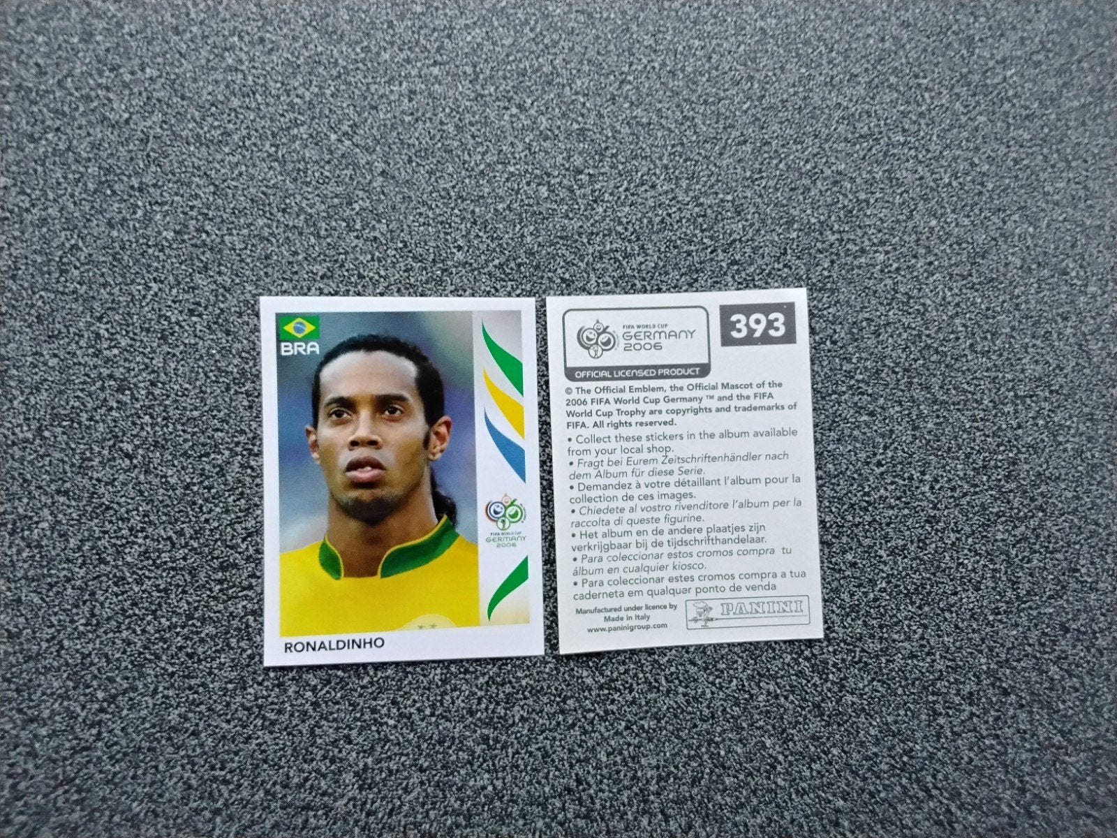 Panini sticker Ronaldinho Brazilië WK 2006, Ophalen of Verzenden, Zo goed als nieuw, Poster, Plaatje of Sticker